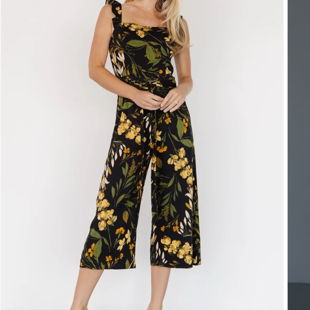 Baltic Born Floral Wide-Leg Jumpsuit - Black & Yellow - Women’s Size Large NWOT!